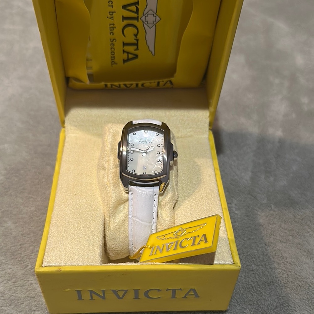 Invicta Lupah ladies mother of pearl watch with leather strap.